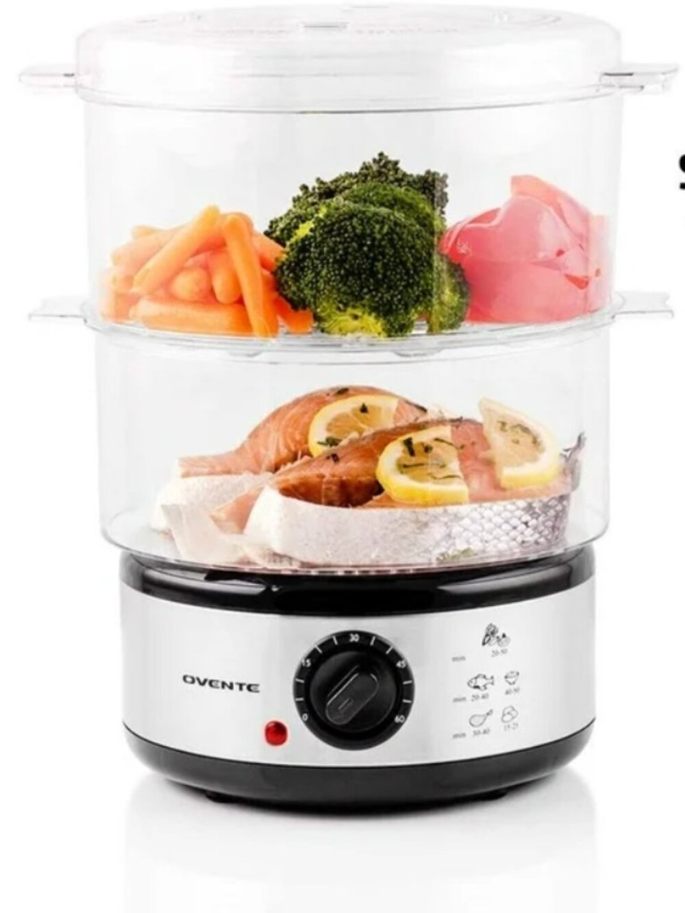 NIB OVENTE 2 Tier Electric Food Steamer for Cooking Vegetables,Stainless Steel